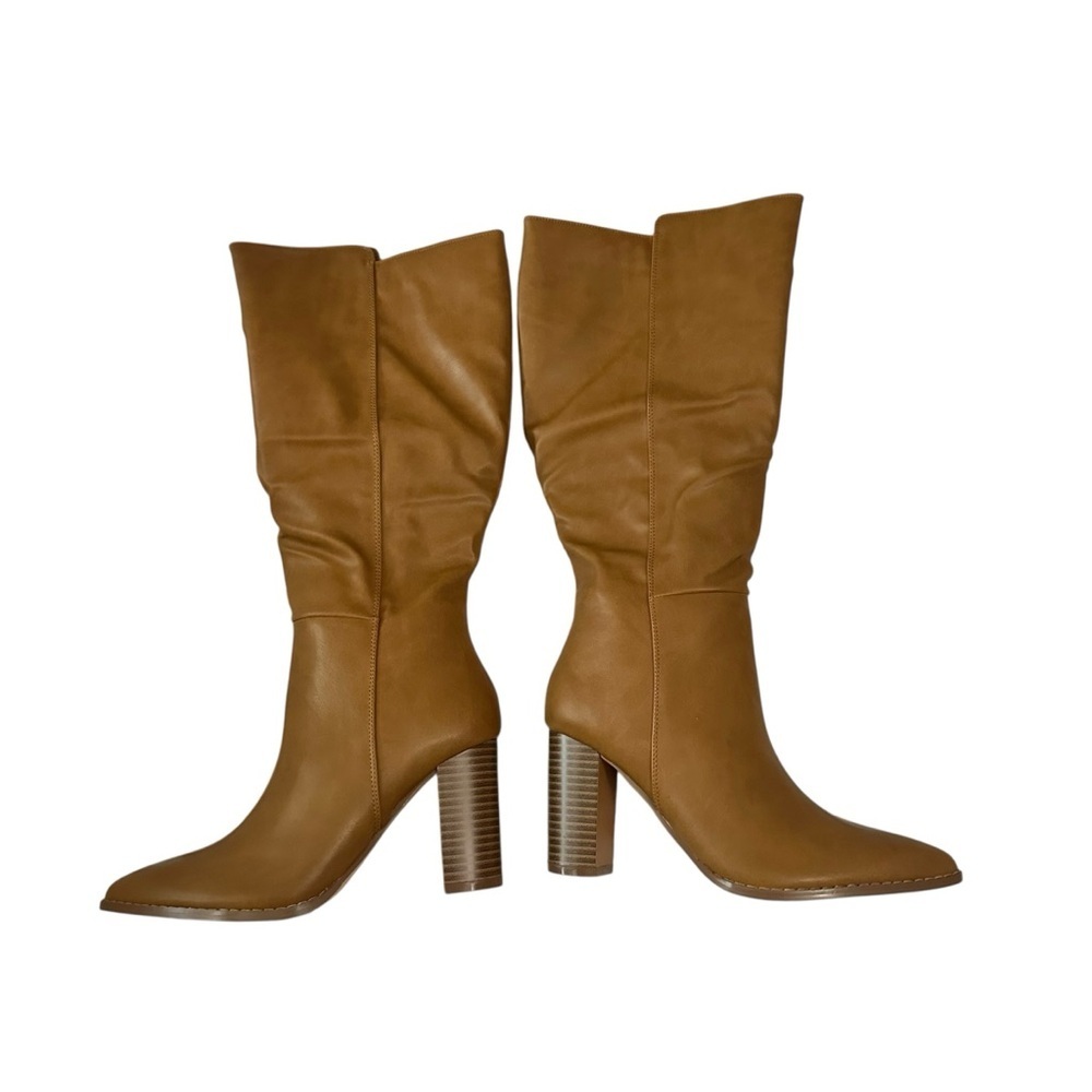 Women's Tan Mid-Calf Stacked Heel Boots